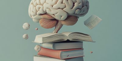 Brain and books in 3D Art Design